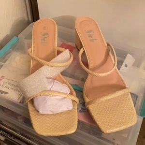 Faux crocodile strapped square toe slides